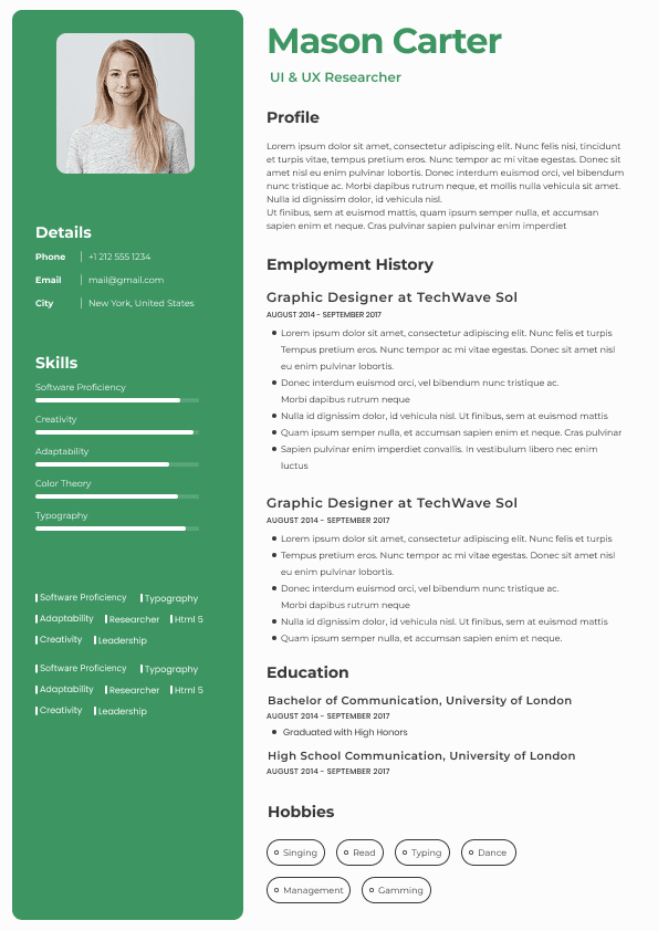 CV template preview